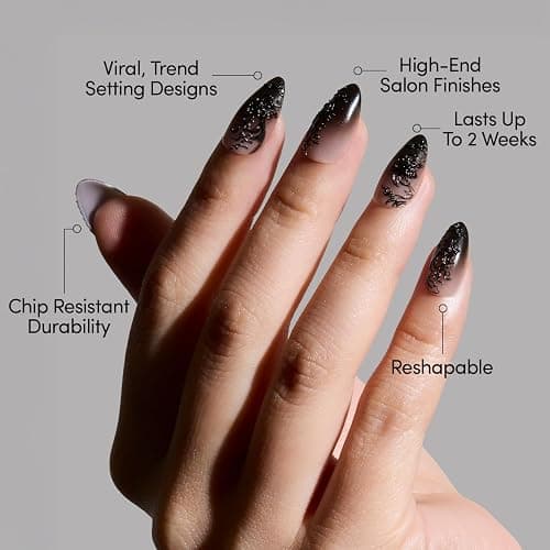 Glamnetic Press On Nails - 'Til Death | Ombre 3D Lace Medium Almond Fake Nails with Glossy Finish, Salon Quality Halloween Nails | 15 Sizes - 30 Nail Kit with Glue thumbnail 3