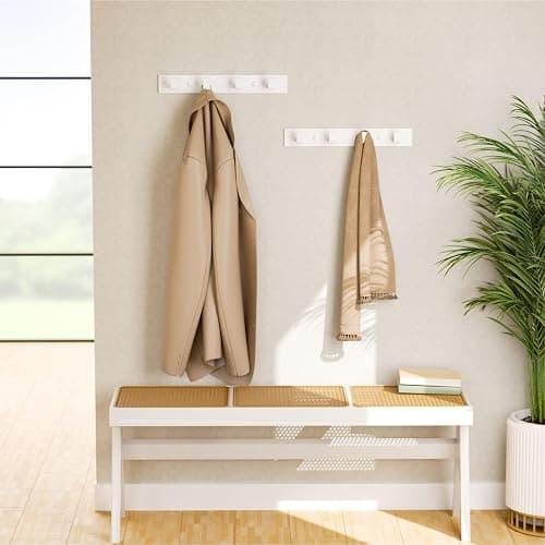 White Coat Rack Wall Mount - 12.5" Rail with 4 Right-Angle Hooks(1 Pack) | Drill-Mounted Organizer for Coats, Hats, Bags in Entryway, Bathroom, Bedroom thumbnail 2