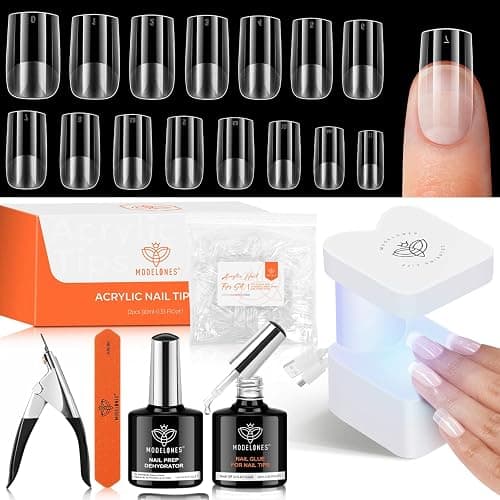 modelones X Nail Gel Kit, 9-in-One Glue Prep Dehydrator & Portable Led Lamp | 15Sizes Gel Nail Tips Short Square 510Pcs Pre-shaped Square Press On Extension Kit DIY Salon Home Gift for Women - Image 1