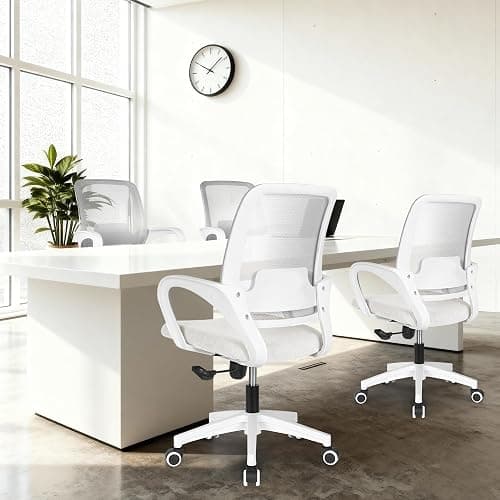 NEO Chair Office Desk Ergonomic Mesh Computer Chair with Lumbar Support Adjustable Height Swivel Rolling Wheels Comfy Mid Back Task Chair for Home Bedroom Vanity Study (Ivory) thumbnail 8