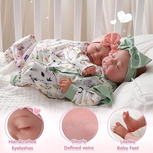 BABESIDE Lifelike Reborn Baby Dolls Twins, 20 inch Realistic Newborn Boy Girl Soft Vinyl and Cloth Body Real Life Baby Dolls Sleeping with Accessories for 3+ Year Old Kids Gifts thumbnail 3
