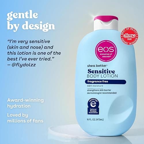 eos Shea Better Sensitive Skin Body Lotion - Fragrance-Free, 48-Hour Moisture Eczema Cream & Dry Skin Relief, Vegan, 16 fl oz (Packaging may vary) thumbnail 6