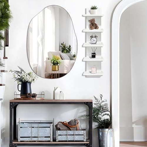 wdbg 5 Tier Shelves for Wall, Decorative Wall Mounted Vertical Shelving Column Decor 30 Inch H Mounted Floating Storage Organizer Natural Finish Wall Shelf for Living Room, Bedroom, Bathroom thumbnail 4