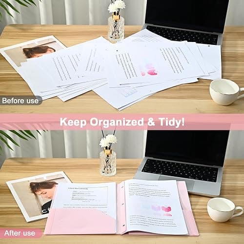 Two-Pocket-Folders with 3 Prongs, Letter Size Plastic Folders with Pockets and Prongs, Poly Plastic Folders for Office & School. 6 Pastel Colors (Pink - 6 Packs) thumbnail 6