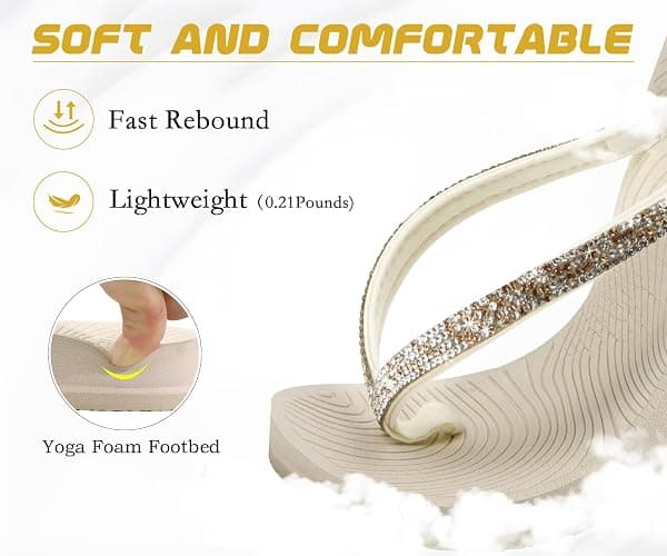 KuaiLu Women's Rhinestone Flip Flops with Comfort Arch Support Yoga Mat Cushion Sandals Fashion Summer Beach Travel Orthotic Walking Thong Sandles Slip on Plantar Fasciitis Indoor Outdoor Shoes thumbnail 5