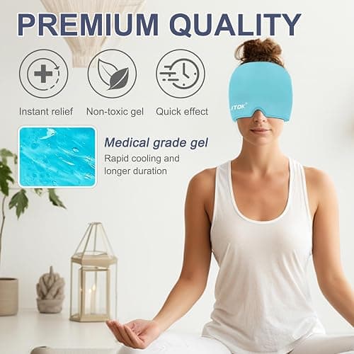 EXQUISLIFE Migraine Headache Relief Cap, Gel Ice Head Wrap, Hot and Cold Therapy, Headache Eyes Mask for Sinus, Puffy Eyes, Tension and Stress Relief (Blue) thumbnail 4