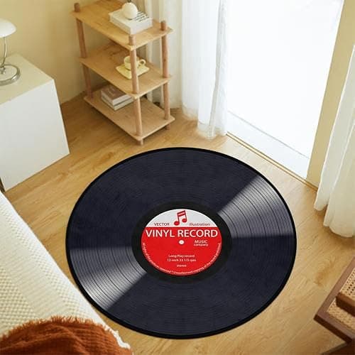 keepcute Music Record Black Round Area Rug for Bedroom Living Room Study Playing,Non-Slip Floor Mat Carpet Home Decor Rugs, 3' Diameter thumbnail 2