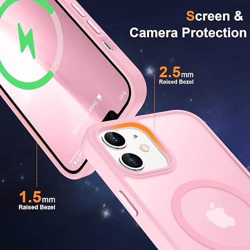 ORETECH Magnetic for iPhone 12 Case/iPhone 12 Pro Case, [Compatible with MagSafe][2 Pcs Screen Protectors][15 FT Drop Protection], Frosted Translucent Shockproof Phone Case Cover 6.1" Light Pink thumbnail 6