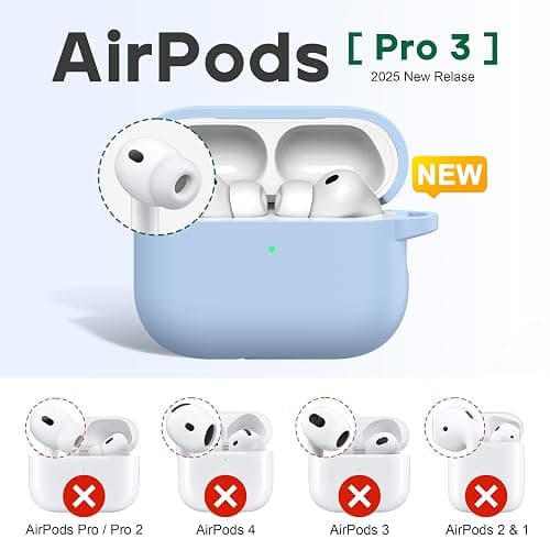 R-fun for AirPods Pro 3 Case Soft Silicone Protective Cover, Sky Blue | Compatible with Apple AirPods Pro 3rd Generation with Keychain & Cleaner Kit, Wireless Charging Compatible thumbnail 2