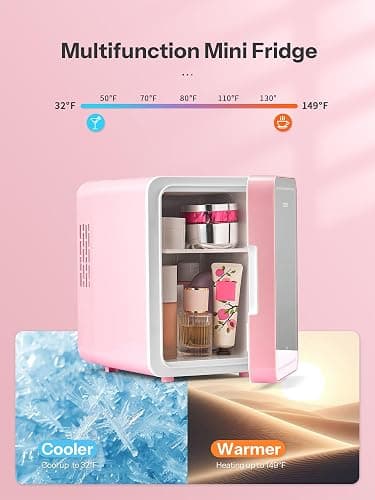 Reemix Skincare Fridge, Mini Beauty Fridge with LED Mirror, 4L Portable Small Refrigerator for Bedroom, Car, Office & Dorm, Cooler & Warmer (Pink) thumbnail 4