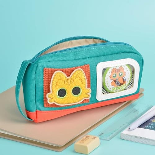 Pencil Case Large Capacity Adorable Cat Pencil Pouch Stationery Pen Bag for Teen Girls and Boys with Magic Sticker and Decoration Badges thumbnail 4