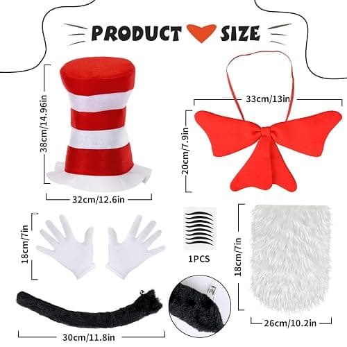 iZoeL Cat In The Hat Costume For Boys Girls World Book Day Costumes For Kids 2025 - Cat Character Wbd Fancy Dress Ideas For Childrens Hollaween Costume thumbnail 2