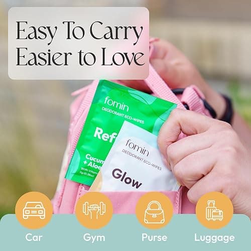 FOMIN Travel Deodorant Wipes - 15 Count - Glowing Coconut and Vanilla - pH Balanced, Hypoallergenic Mini Deodorant Wipes For Women and Men - Plastic-Free, Individually Wrapped Underarm & Body Wipes thumbnail 3