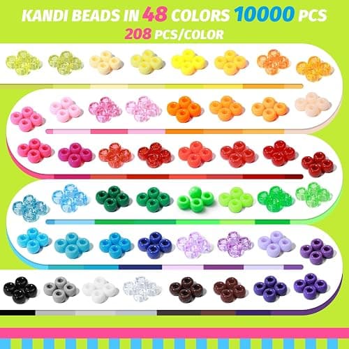Simetufy 10000PCS Pony Beads Bulk, 48 Colors 6x9mm Kandi Beads for Bracelet Making Rave Kandi Hair Braiding Key Chains DIY Crafts Gifts (5.73LB, Stack Box) thumbnail 4