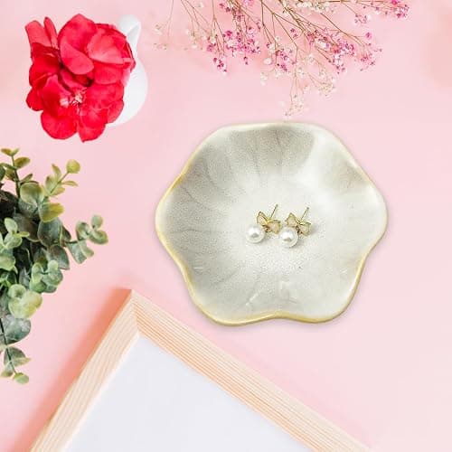 Bliceon Ceramic Trinket Dish and Ring Holder - Decorative Jewelry Tray for Rings, Keys and Small Items - Gift for Women, Mothers, Weddings, Bridal Showers and Birthdays - White thumbnail 2