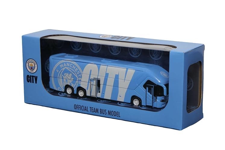 Manchester City Official Collectible Miniature Team Bus – Premium Die-Cast Soccer Bus Toy with Friction Power Engine – Man City Fan Gift Display Model – Licensed Football Merchandise thumbnail 7