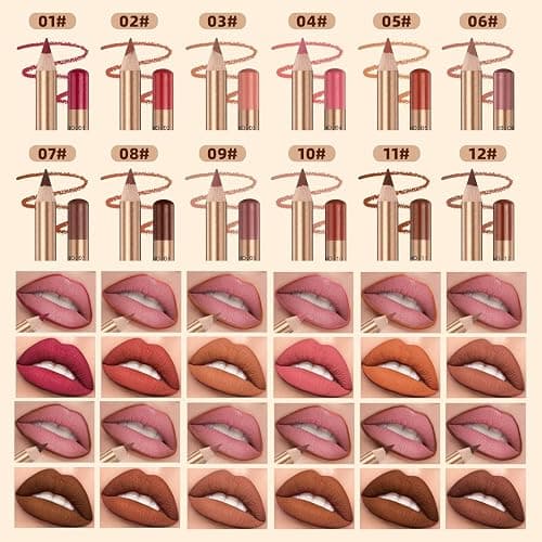 Sitovely 12 Farben Schlankes Lippenkonturenstifte Set,Longwear Smooth Lip Pencil Cremiger Lip Liner Stift Matter Lippenstift wasserfester Lippenstift,Hochpigmentiertes natürliches Lippen Makeup(A, M) thumbnail 6