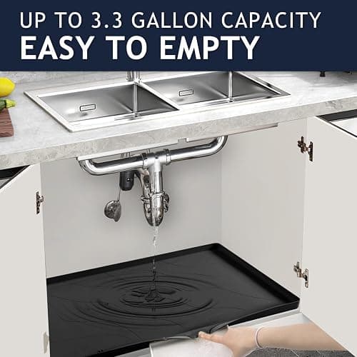 Vangostella Premium Under Sink Mats for Kitchen Waterproof 34" x 22", Extra Thick Non-Slip Silicone Under Sink Liner Drip Tray, Raised Edge Under Sink Cabinet Mat ,Prevent Drips, Leaks, Spills,Black thumbnail 4