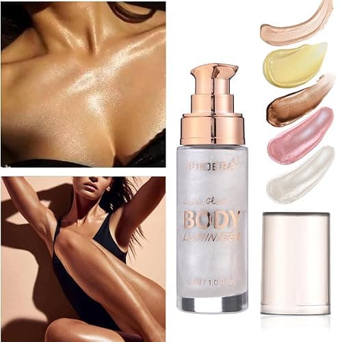 Body Shimmer Oil, Diamond Platinum Natural Glow Luminizer, Long Lasting Waterproof Moisturizing Liquid Illuminator Highlighter Makeup for a Sun-Kissed Glow, Brush Include, 1oz, Light Fair thumbnail 2