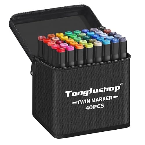 Tongfushop 40 Colored Marker Set, Colouring Pens for Adults, Dual Tip Art Alcohol Markers, Permanent Felt Tip Pens for Drawing, Sketching, Anime, Manga, Fun doodling with Carrying Case & Storage Base - Image 1