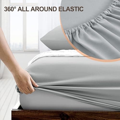 FreshCulture Full Fitted Sheet - Hotel Quality Fitted Sheet - Ultra Soft & Breathable - Brushed Microfiber - Deep Pocket - Cooling Fitted Sheets for Full Size Bed (Light Grey) thumbnail 3