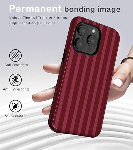 Amzfield for iPhone 12 Pro Max Cute Striped Phone Case, Wine | Stripes Phone Case, Summer Aesthetic Design for Women Girls Fall Chic Girly Pretty Dual Layer Hybrid Protection Elegant thumbnail 2