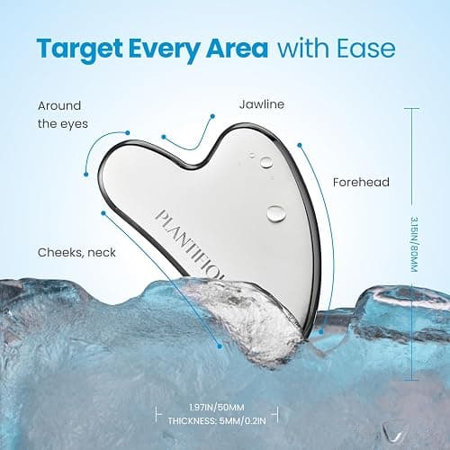 PLANTIFIQUE Facial Ice Roller and Stainless Steel Gua Sha Set - Cryotherapy Skin Care Massage Tools - Metal Massager Set for Puffy Face, Under Eyes and Body thumbnail 4