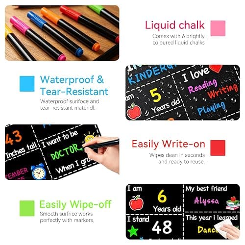 First Day of School Sign 14"x10" with Chalk Markers Double-Sided First and Last Day of School Board Reusable Wooden Colorful Chalkboard for Grades 1-12 Kindergarten Pre K Photography thumbnail 4