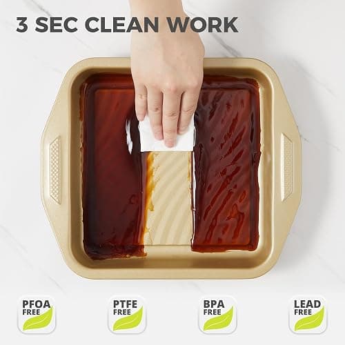 HONGBAKE 9-Piece Nonstick Bakeware Set, Wave Texture for Easy Release, 0.8mm Thick Non-Toxic Baking Pans Set, Includes Stackable Cookie Sheets, Antique Gold thumbnail 4
