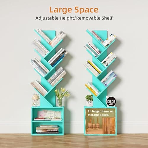 SHEEPAM 10 Tier Tree Bookshelf,Floor Standing Wood Tall Bookcase for Narrow Space, Storage Organizer Bookshelves for Books, Book Case for CDs/Movies/Books,Home Office,Living Room, Bedroom thumbnail 6