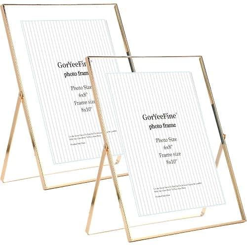 Gold 8x10'' Floating Frame Set of 2,For Photo Sizes( 5x7'',6x8'',7x9''),Beautiful Metal Beaded Edge Frames Adjustable Tabletop/Shelf Photo Frame,Classy Gift Choice for Wedding - Image 1
