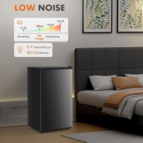 Sweetcrispy 3.2 Cu.Ft Mini Fridge with Freezer Small Refrigerator Single Door Adjustable Thermostat Energy-efficient Low Noise, Compact Fridge for Bedroom, Office, Dorm (Black) thumbnail 6