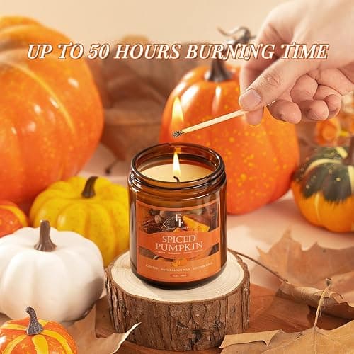 Fall Candle, Spiced Pumpkin Scented Candles for Home, Natural Soy Autumn Candle Aromatherapy Candle, 7 oz Jar Candles Fall Gifts for Women Men thumbnail 4