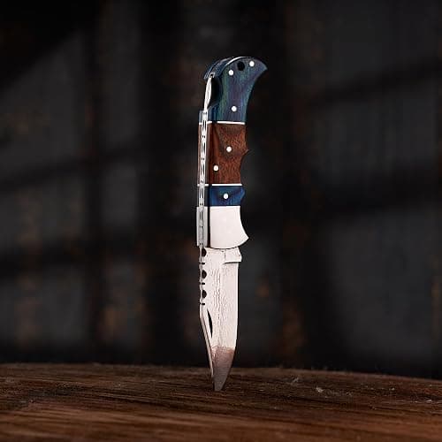 Personalized Folding Knife - Damascus Olive-Brown Pocket Knife, Custom Gift for Husband, Boyfriend, Dad, Son, Groomsmen, Perfect for Birthday, Anniversary, Father’s Day, Christmas Gift thumbnail 9