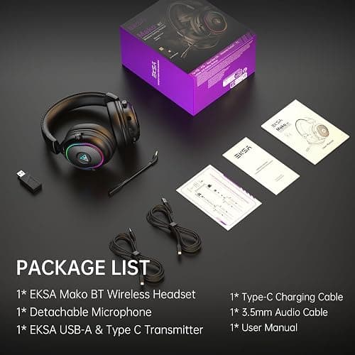 EKSA 2.4GHz Wireless Gaming Headset for PS5,PC,PS4,Switch,Mobile,Mac, Bluetooth Gaming Headphones with Microphone, RGB, 30ms Latency, 50H Battery, USB & Type-C Ultra, Wired Gaming Headset for Computer thumbnail 9