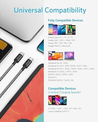 Anker USB C to USB C Cable, Type-C Charging Cord Fast Charge(6FT*3,100W), for iPhone 17/17 pro, MacBook and More(USB 2.0,Black) thumbnail 5