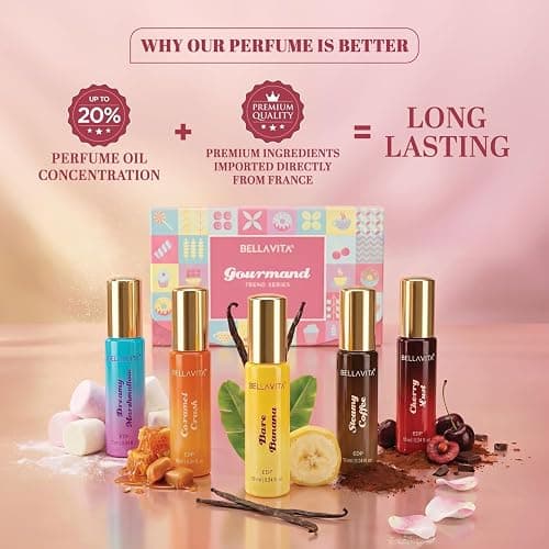 Bellavita Luxury Gourmand Trend Series | Dessert-Inspired Fragrance Set | Steamy Coffee, Bare Banana, Caramel Crush, Dreamy Marshmallow & Cherry Lust | Perfect for Gifting & Everyday Indulgence thumbnail 4
