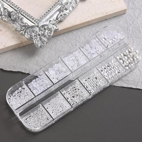 Multi Sizes Round and Half Round Pearls 3D Nail Charms, White Flatback Pearls Nail Jewelry for Women Girls Manicure Nails Supplies DIY Crafts Decorations…… thumbnail 2