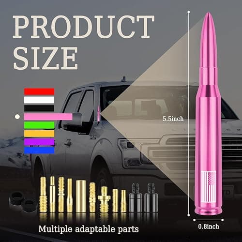 Car Bullet Antenna,Truck Exterior Decoration Accessories Car Vehicle Replacement Antenna Conpatible with Ford F150 RAM 1500 GMC Heavy Duty Pickup Trucks Accessories(New Upgrade Pink-U.S. Flag)… thumbnail 2