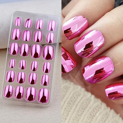120 Pieces Fake Nails for Girls Metallic Mirror Chrome Kid Nails Press on Pre-glue Children Artificial False Nails Short Oval Full Cover Acrylic Stick on Nail Tips Kit for Little Girl Toys thumbnail 3