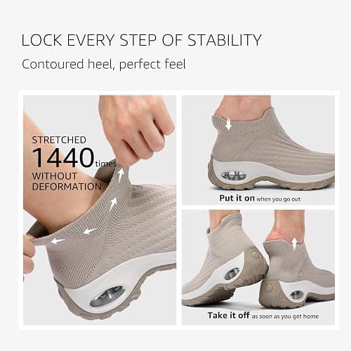 HKR Women's Walking Shoes Arch Support Non Slip Work Shoes Breathable Knit Upper Lightweight for Plantar Fasciitis thumbnail 6