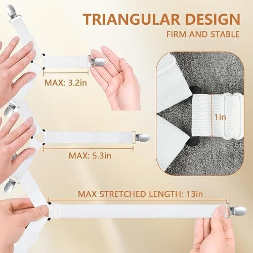 LKbeuuu 4PCS Bed Sheet Straps with Metal Clips, Adjustable Elastic Fitted Sheet Holders for Corners, Keep Bedding Wrinkle-Free, Easy to Install Durable Fasteners, Mattresses (White) thumbnail 2