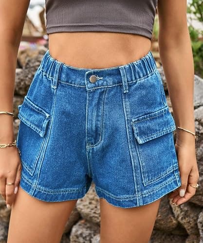 YOCUR Womens Cargo Denim Shorts - Summer Casual Vintage Loose Button Zipper Shorts thumbnail 5