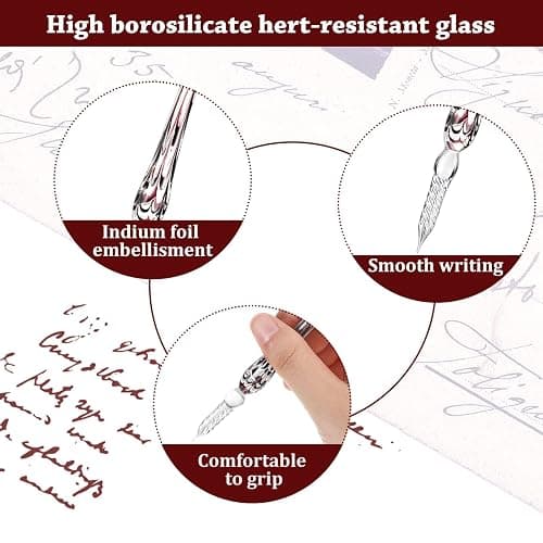 Zonon 6 Pcs Handmade Glass Dip Pen Crystal Glass Signature Pen Calligraphy Glass Pen Dip Ink Pen Borosilicate Present Pen for Writing Drawing Signatures (Vintage Color,Fresh Style) thumbnail 4