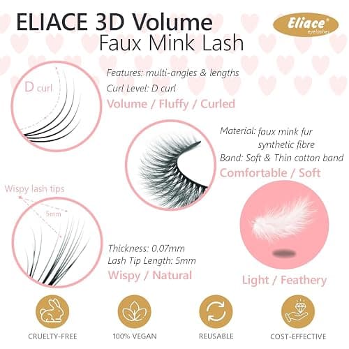 Eliace Eyelashes, (50 Pairs,5 Styles) Luxurious Faux Mink Lashes Natural Look Wispy Fluffy Handmade Cat Eye False Lash Pack, False Eyelashes Set, Fake Lashes Strips, Makeup Fake Eyelashes Pack thumbnail 6
