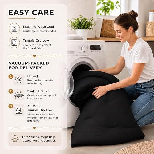 CozyLux Full Comforter Set, 3 Pieces Down Alternative Bedding, Black | 270 GSM All Season Comforter with 4 Corner Tabs for Use as a Duvet Insert, OEKO-TEX Certified, 2 Pillowcases, 82 x 86 in thumbnail 8