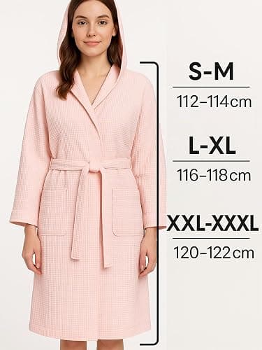 o-day Peignoir nid d'abeille pour femme et peignoir en coton avec capuche, poches et ceinture, léger et de voyage S-XXXL thumbnail 7
