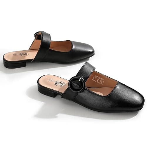 Trary Mules for Woman Mary Jane Flat Shoes Slip on Comfortable Backless Loafers Flats Square Toe Office Casual Vintage thumbnail 3