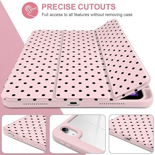 Yebiseven Case for iPad Air 11 Inch M4 M3 M2 2026 2025 2024, iPad Air 5th 4th Generation 10.9 Inch 2022 2020-[Pencil Holder], Shockproof Clear Hard Back, Trifold Stand,Auto Wake/Sleep, Pink Polka dot thumbnail 4
