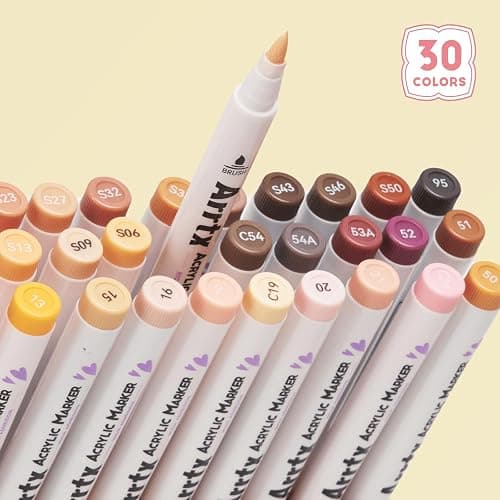 Arrtx 30 Colors Skin Color Acrylic Paint Pens, Skin Tone Paint Markers Paint Pens for Artists Adults Coloring Drawing Brush Tip for Rock Painting, Wood, Canvas, DIY Crafts Making Art Supplies thumbnail 5